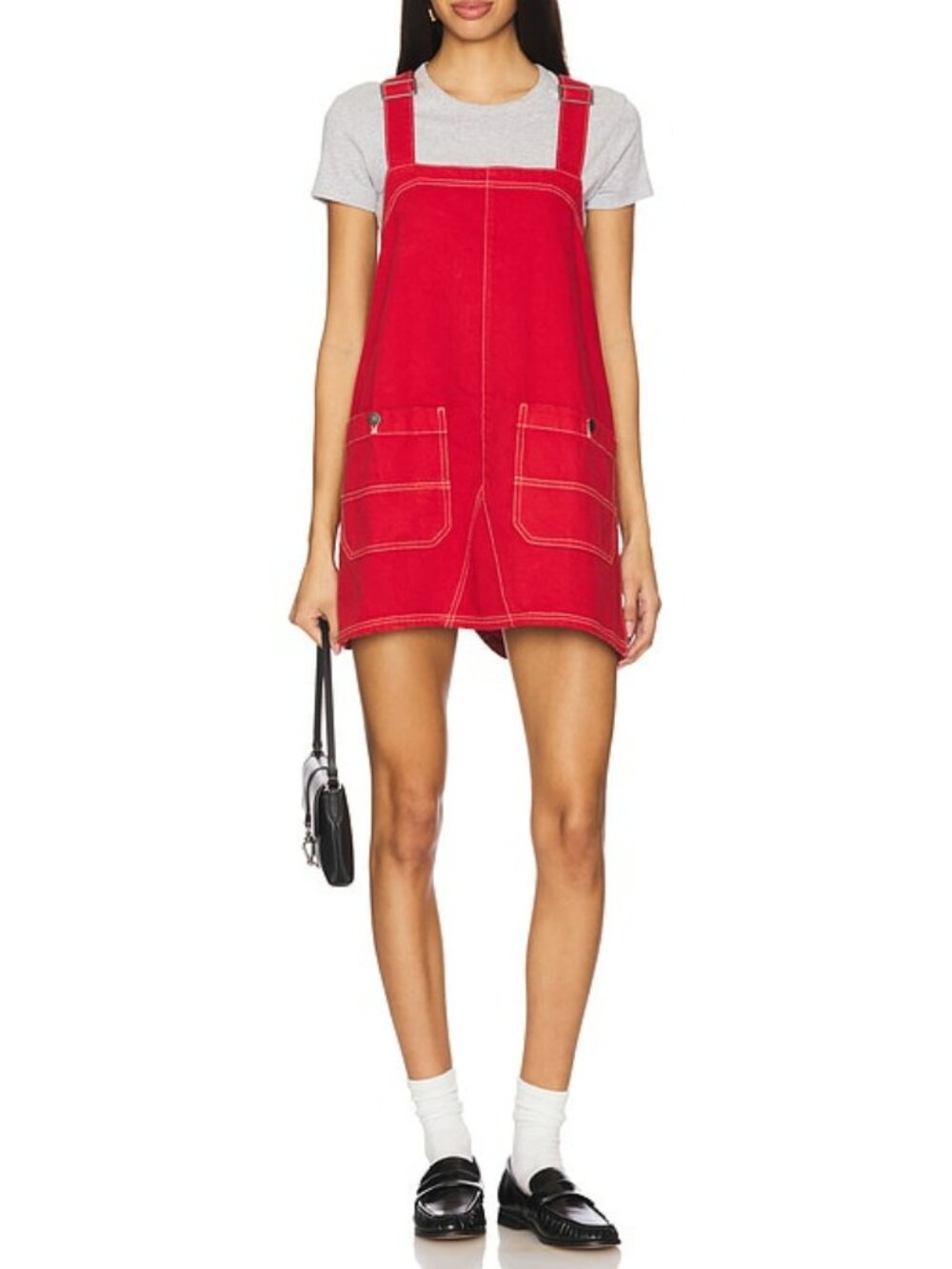 Retro We The Free Overall Smock Red Denim Shortall / Overall Mini Dress